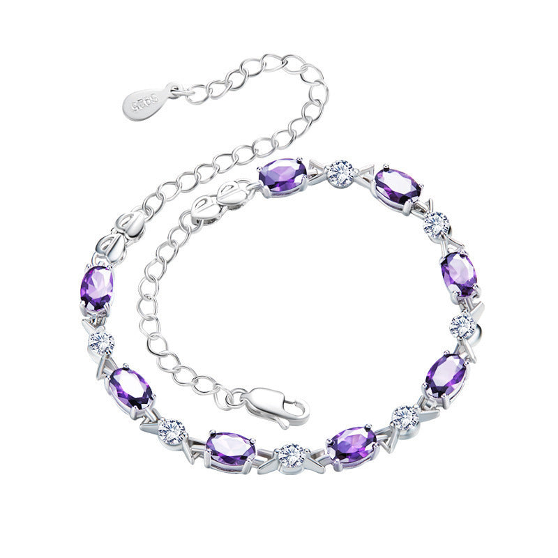 Amethyst Silver Couple's Sterling Silver Bracelet